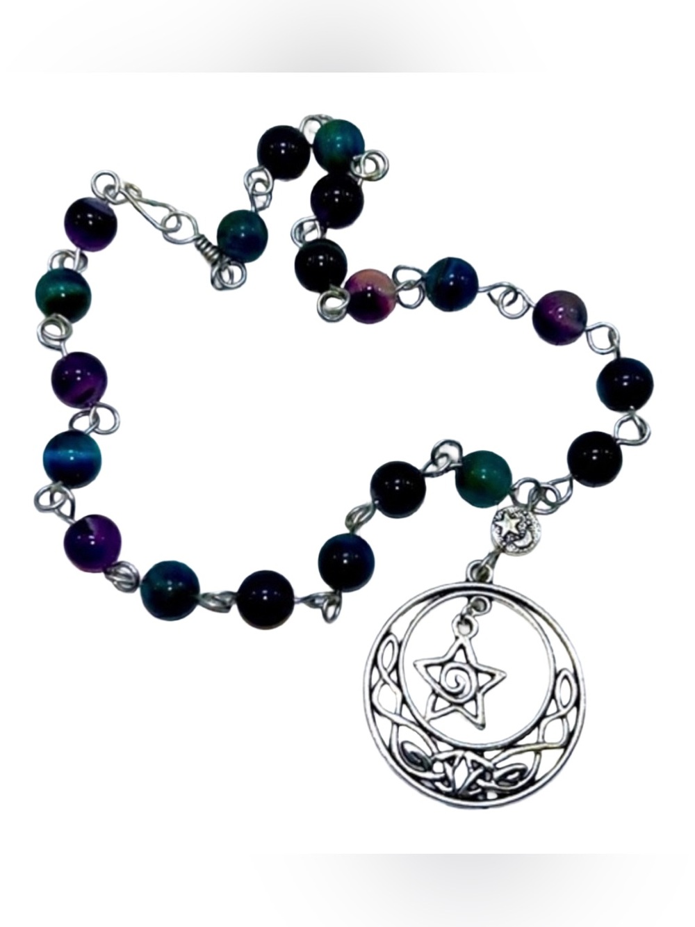 Handmade Celtic Star Pendant Necklace with Natural Tiger Eye Stones